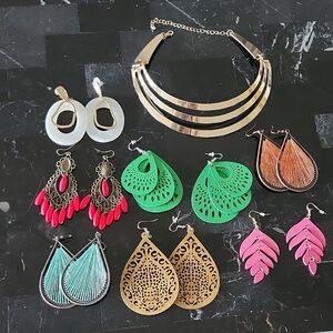 7 Pairs of Earrings And 1 Necklace